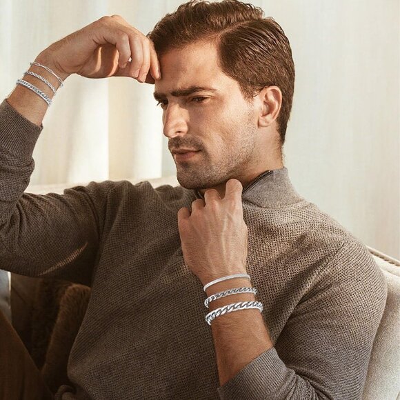 6Pcs Stainless Steel Bracelets for Men Cuban Link Rope Paperclip Chain Bracelets - Picture 2 of 7